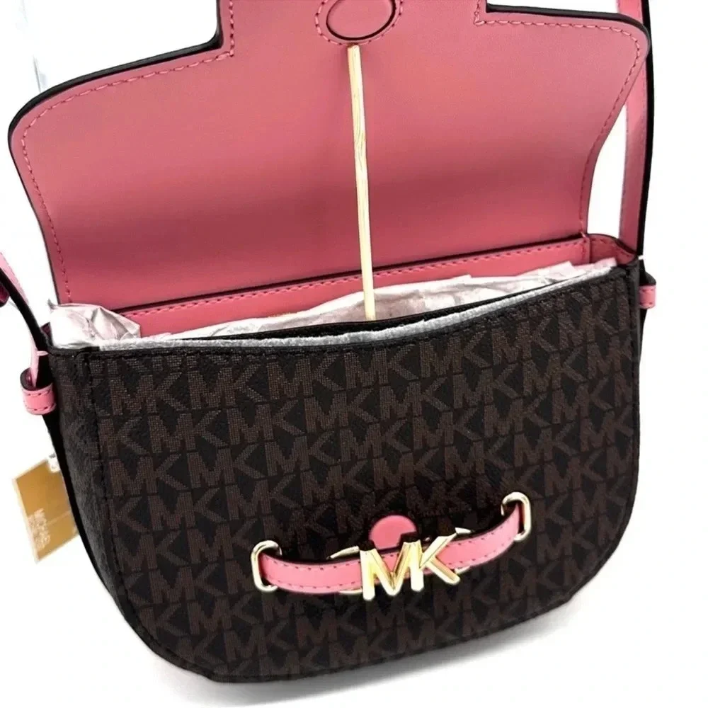 Michael Kors Small Reed Leather Saddle Crossbody Bag Brown/Pink (NWT) - Picture 11 of 12